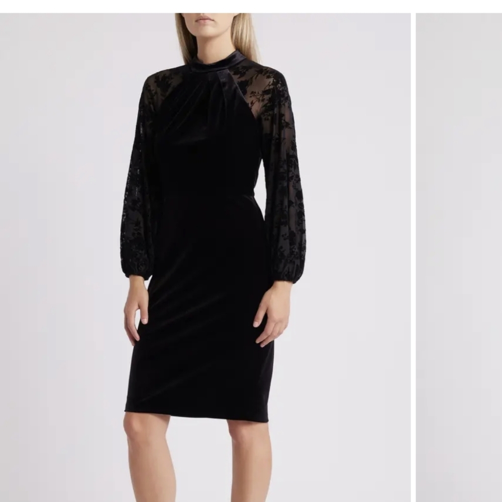 Eliza J Long Sleeve Black Velvet Cocktail Dress | 10